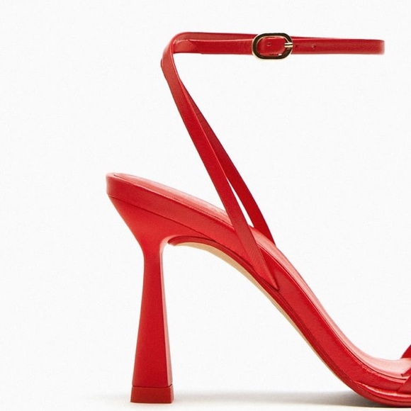 ZARA RED STRAPPY HEELED 100% LEATHER SANDALS - Picture 10 of 11